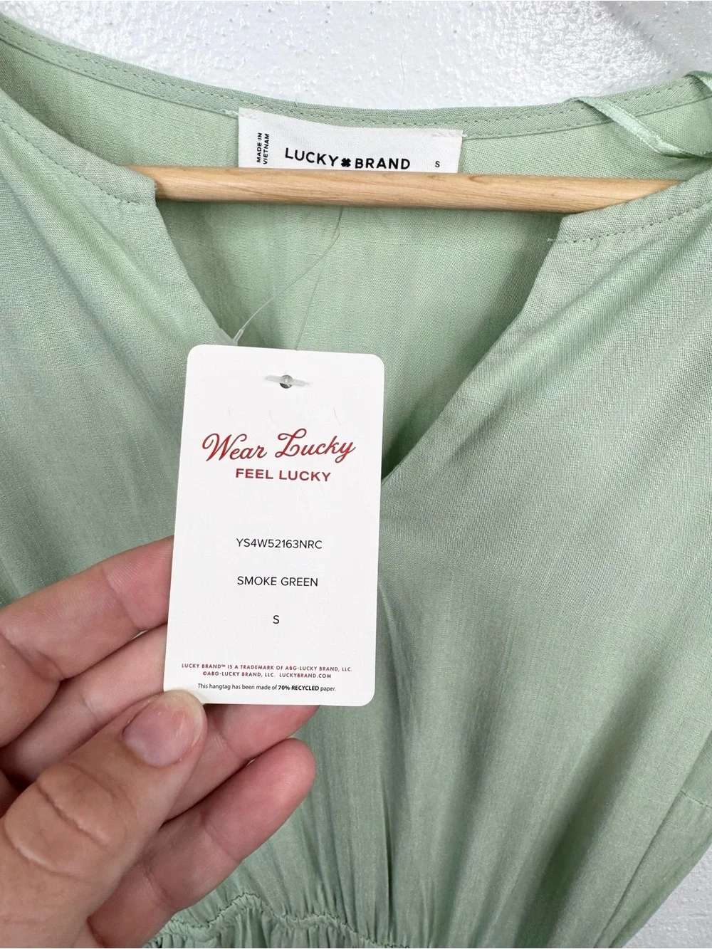 Lucky Brand Midi Dress Womens Size S Smoke Green Flutter Sleeve Tie Waist